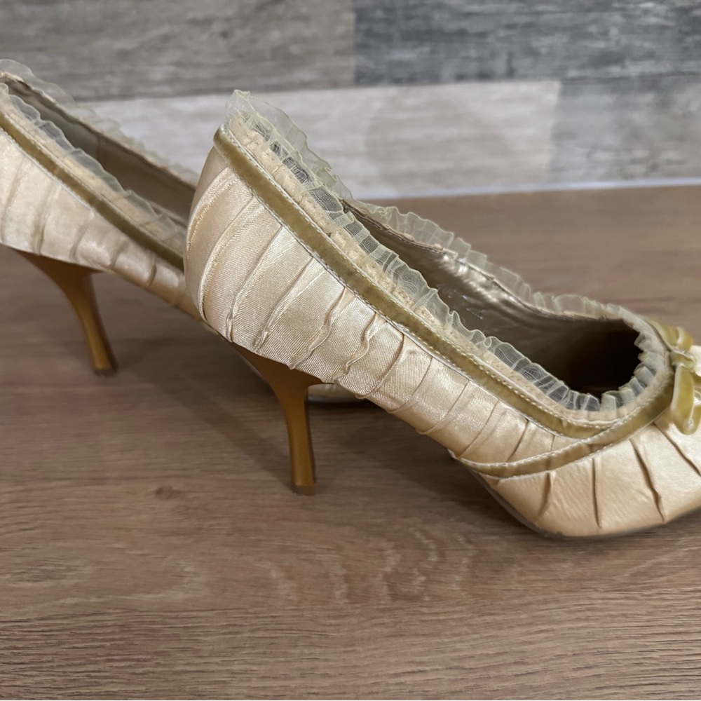 Ellie Cream Satin Heels with Ruffle Detail